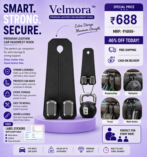 Velmora™ — Premium Leather Car Headrest Hook (Pack of 2)